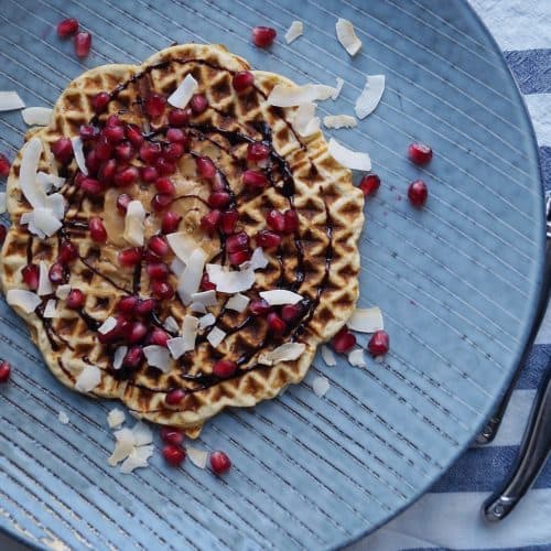 Kokosvafler med peanutbutter og chokolade