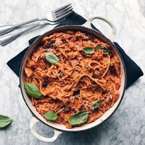 Spaghetti i mascarponesauce med chorizo
