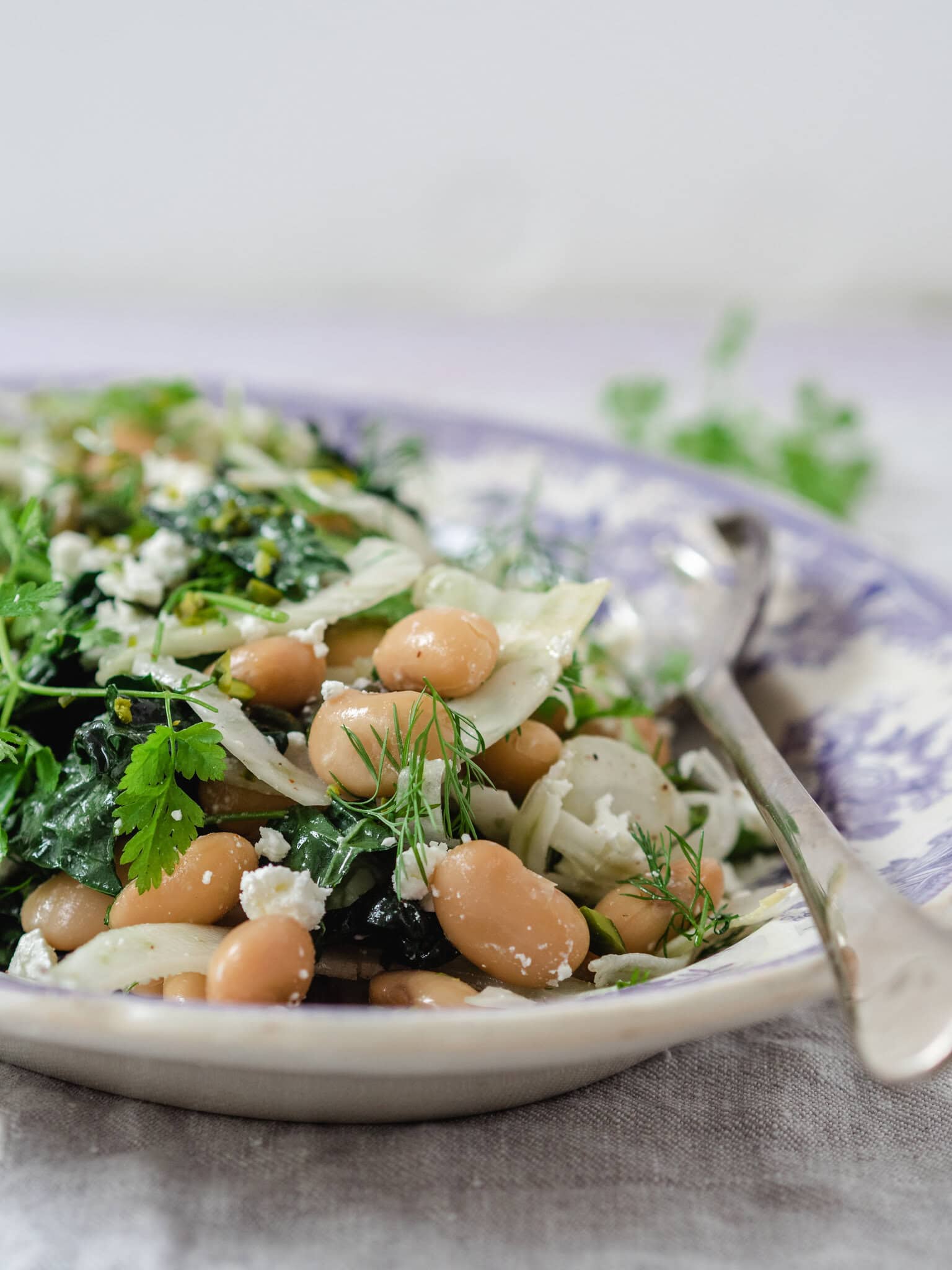 Salat med butterbeans, fennikel, feta og urter