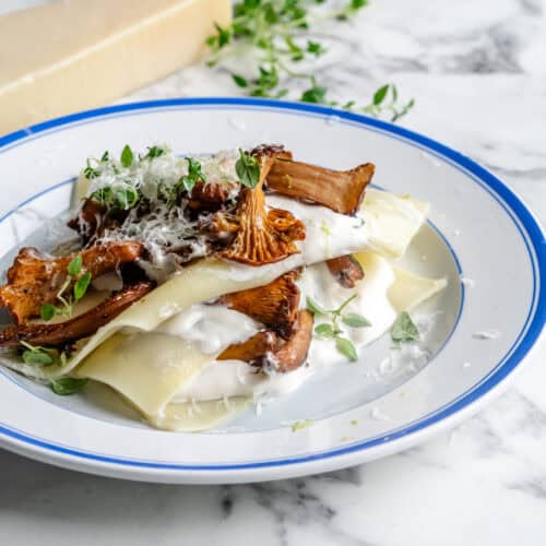 Åben lasagne med kantareller og ricottacreme