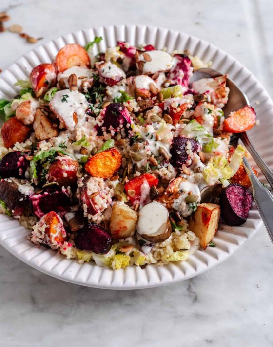Bagt rodfrugt salat med appelsindressing-5